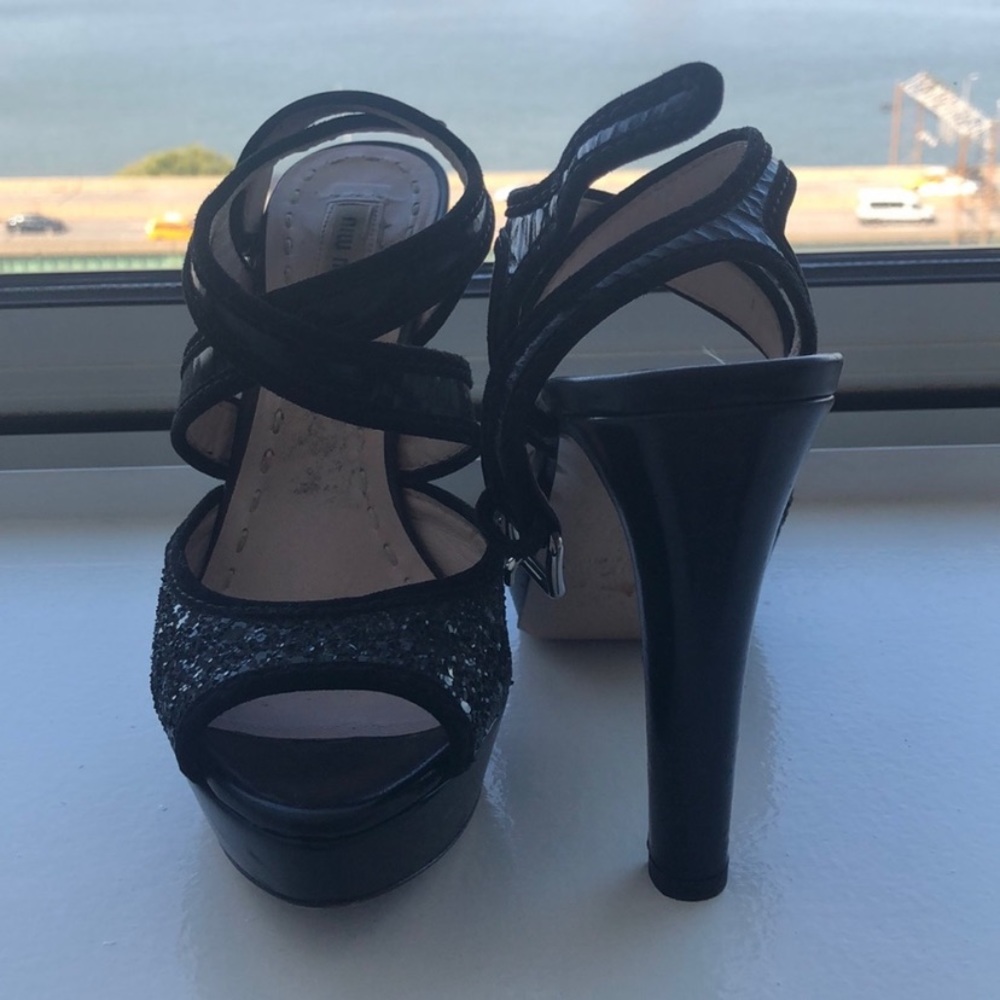 Miu miu 5 inch platform heels with glitter